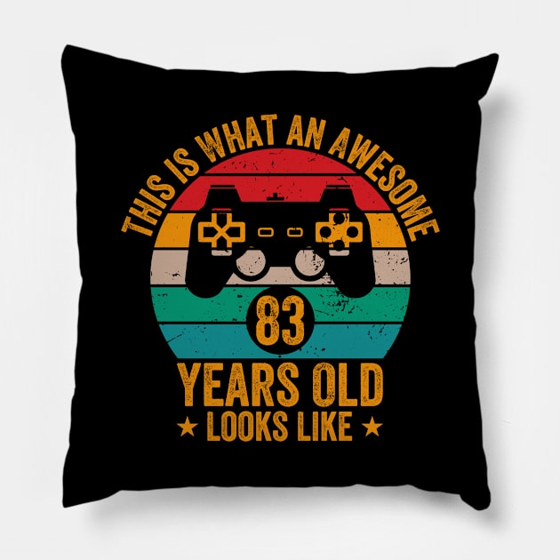 This is What an Awesome 83 Years Old Looks Like Vintage Funny Birthday Party Pillow by foxredb