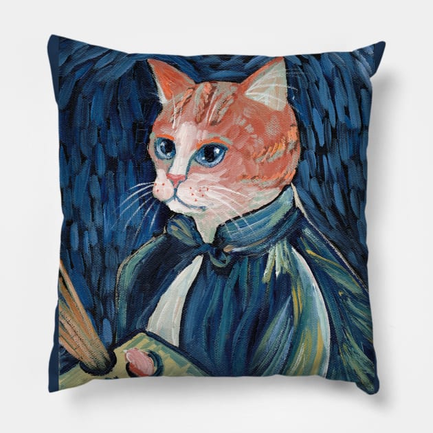 Van Gogh Cat Portrait Pillow by KilkennyCat Art