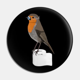Robin Bird Illustration with Face Mask on Toilet Paper Pin