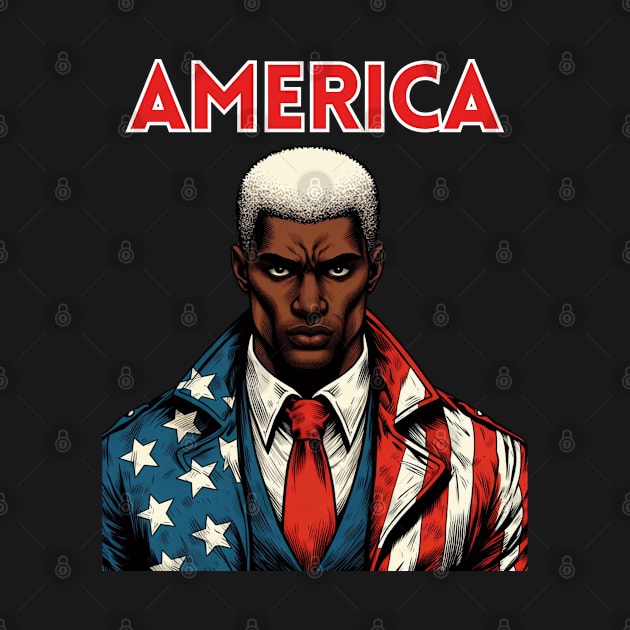 America Black Male Comic Book Superhero Patriotic July 4 by Woodpile