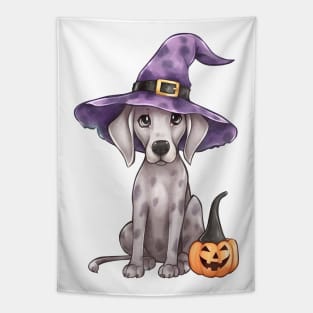 Watercolor Great Dane Dog in Witch Hat Tapestry