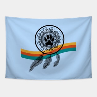 Dream Catcher Wolf Paw Rainbow Tapestry