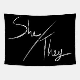 She/They (white & black) Tapestry