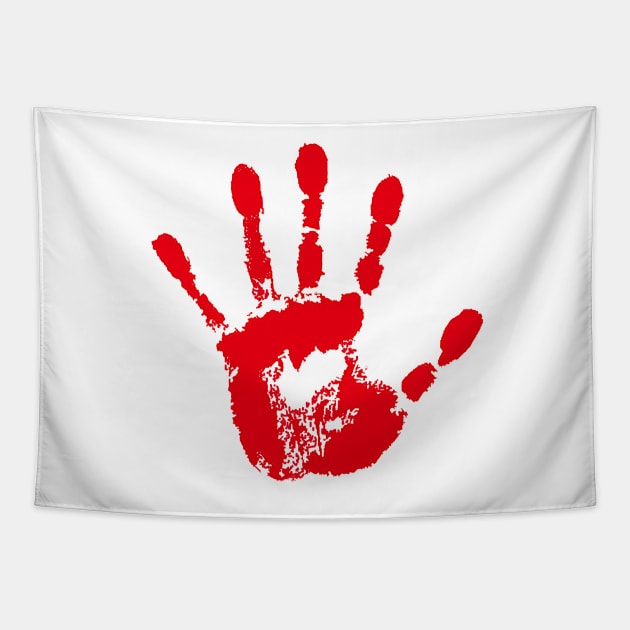 Red handprint Sign (stop) Tapestry by your.loved.shirts