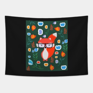 Cute fox with glasses and flowers Tapestry