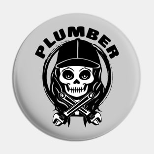 Female Plumber Skull and Wrench Black Logo Pin