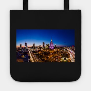 Warsaw city center at dusk aerial view Tote