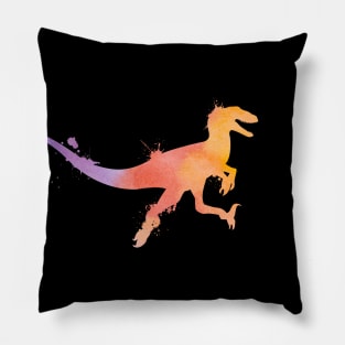 Utahraptor or Velociraptor Jumping Watercolor Pillow