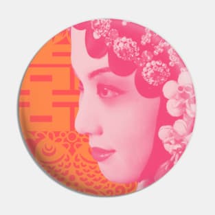 Chinese Opera Star Blush Pink with Orange Double Happiness Symbol- Hong Kong Retro Pin