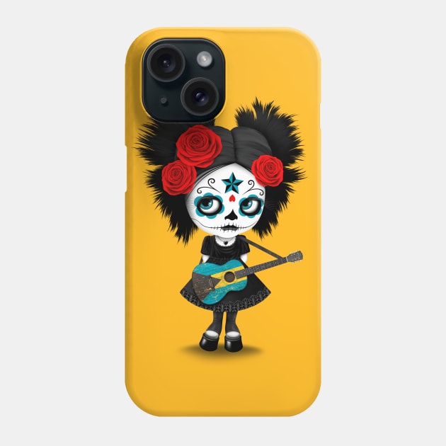 Sugar Skull Girl Playing Bahamas Flag Guitar Phone Case by jeffbartels