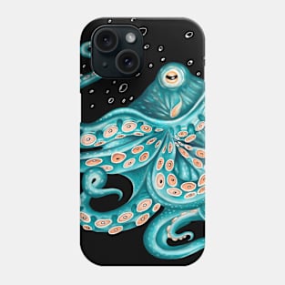 Teal Green Octopus and the Bubbles Phone Case