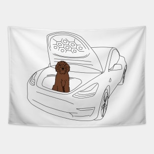 Labradoodle in a Tesla Model 3 Frunk Tapestry