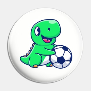 Cute Dinosaur Playing Football Cartoon Pin