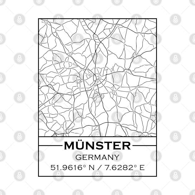 Münster City Map - Minimal Black and White Design by Fusti