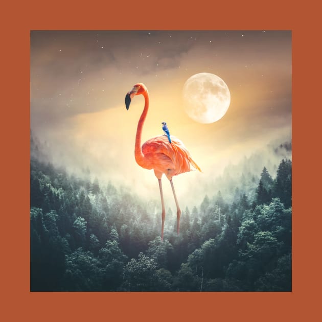 Flamingo and the blue bird by Albulena Panduri