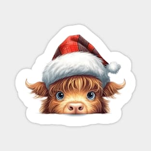 Christmas Peeking Baby Highland Cow Magnet