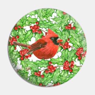 Cardinal and holly berry watercolor pattern Pin