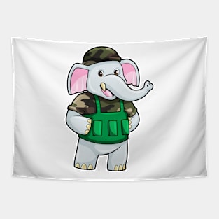 Elephant as Soldier with Uniform & Helmet Tapestry