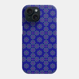 Light green and pink flower pattern on blue background, version 14 Phone Case