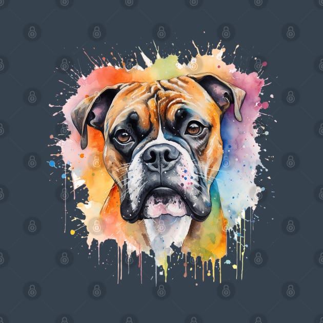 Very colorful boxer watercolor painting by nonbeenarydesigns