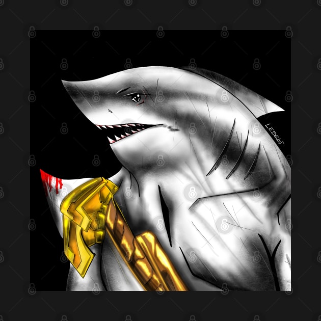 shark kingdom ecopop in golden suit art by jorge_lebeau