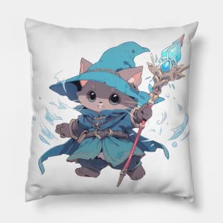 Cute Blue Mage Cat Hero Pillow