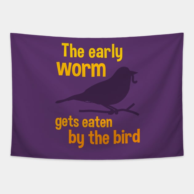 The Early Worm Gets Eaten by the Bird Tapestry by qwsales