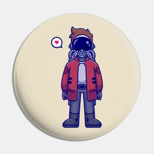 Cute Spaceman Astronaut Wearing Jacket Cartoon Pin