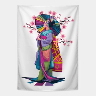 Geisha with rainbow umbrella Tapestry