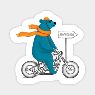 Adventurous blue bear on a motorcycle Magnet