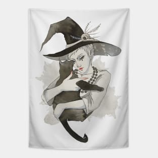 the witch with the cat Tapestry