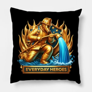 The Heroic Fireman Taming Flames Pillow