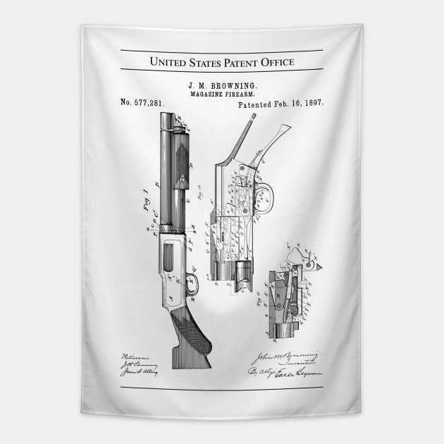 US Patent - Browning Winchester Pump Action Shotgun Tapestry by Taylor'd Designs