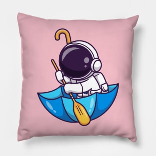 Cute Astronaut Paddling On Umbrella Cartoon Pillow