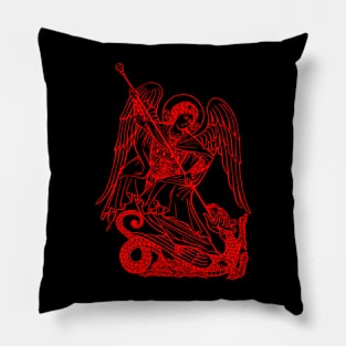 Saint Michael vanquishing the dragon (red neon) Pillow