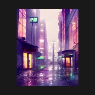 Lofi Aesthetic Rainy Japanese City Art T-Shirt