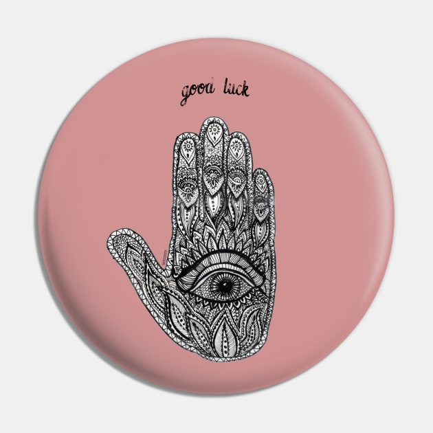 Good Luck - Hamsa Pin by FanitsaArt