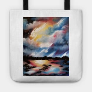 Moody Sunset, Dark Sunset, Night Sunset, Blue, White and Red Sunset, skyscape, waterscape, abstract sunset Tote