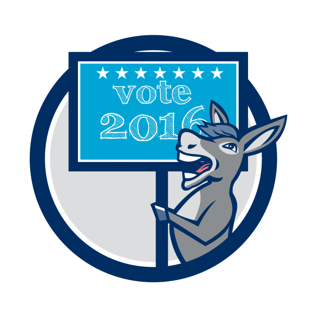 Vote 2016 Democrat Donkey Mascot Circle Cartoon by retrovectors