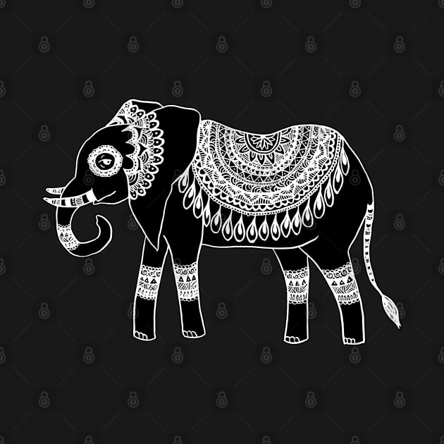 Boho Elephant Black and White by julieerindesigns