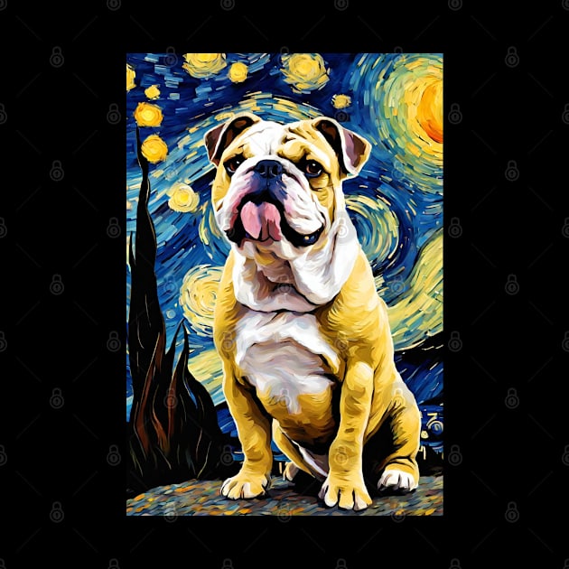 Bulldog Dog Breed Painting in a Van Gogh Starry Night Art Style by Art-Jiyuu