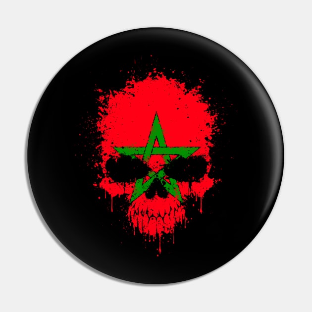 Chaotic Moroccan Flag Splatter Skull Pin by jeffbartels