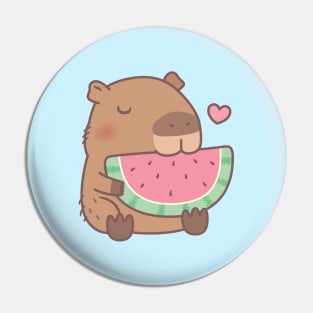 Cute Capybara Eating Watermelon Pin