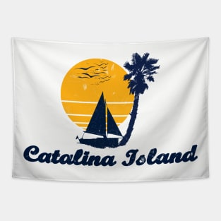 Catalina Island California. Sunset Palm Tree Sailor Bot Summer Design Tapestry