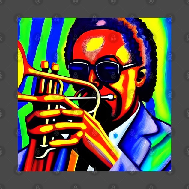 A Colorful Image Of A Jazz Trumpeter by Musical Art By Andrew