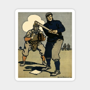 Vintage Sports Baseball Players, Stylized Art Magnet