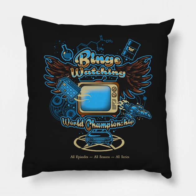 Binge Watching World Champion Pillow by LetterQ