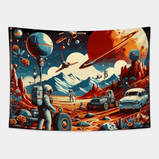 Red Planet Rendezvous: 1950s Martian Safari Tapestry