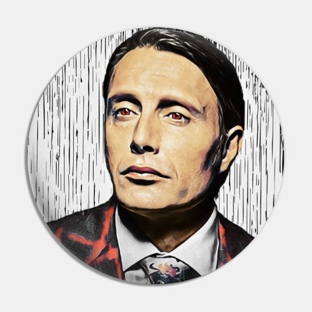 Hannibal Red Eyes with Drip Paint Background Pin by OrionLodubyal