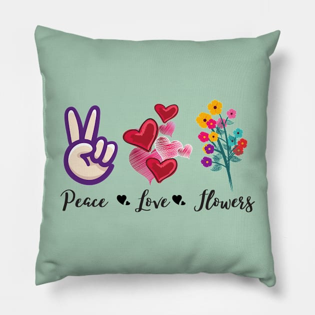 Peace, Love, FLOWERS Pillow by Rebecca Abraxas - Brilliant Possibili Tees